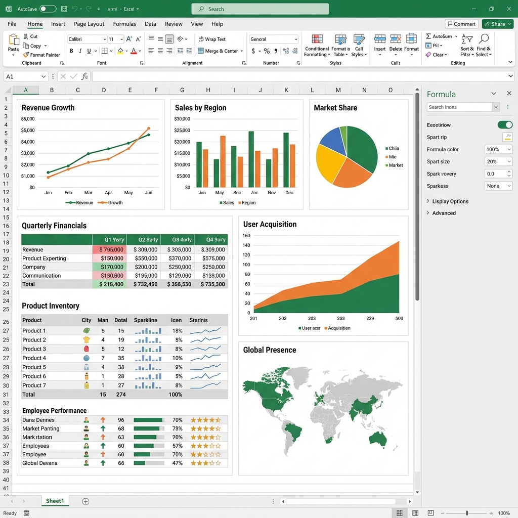 Excel Online mit Tabellenblatt, Formeln und Echtzeit-Zusammenarbeit in Microsoft 365
