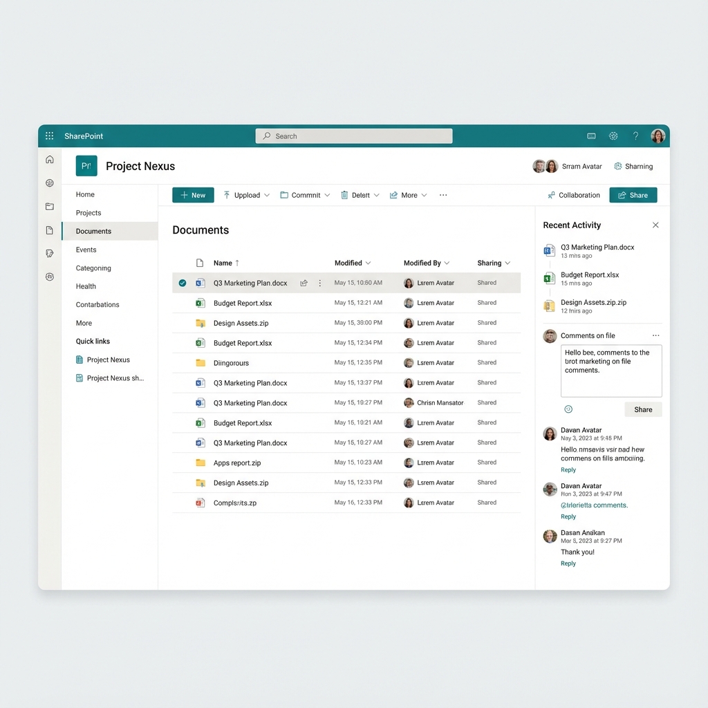 SharePoint Online mit Team-Site, Dokumentenbibliothek und Freigabe-Berechtigungen