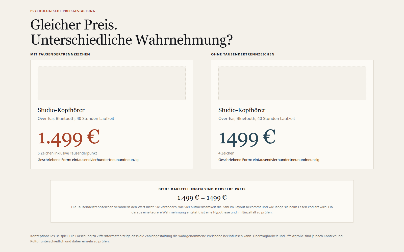 Zwei Produktkarten mit demselben Kopfh&ouml;rer und demselben Preis: links 1.499 &euro;, rechts 1499 &euro;